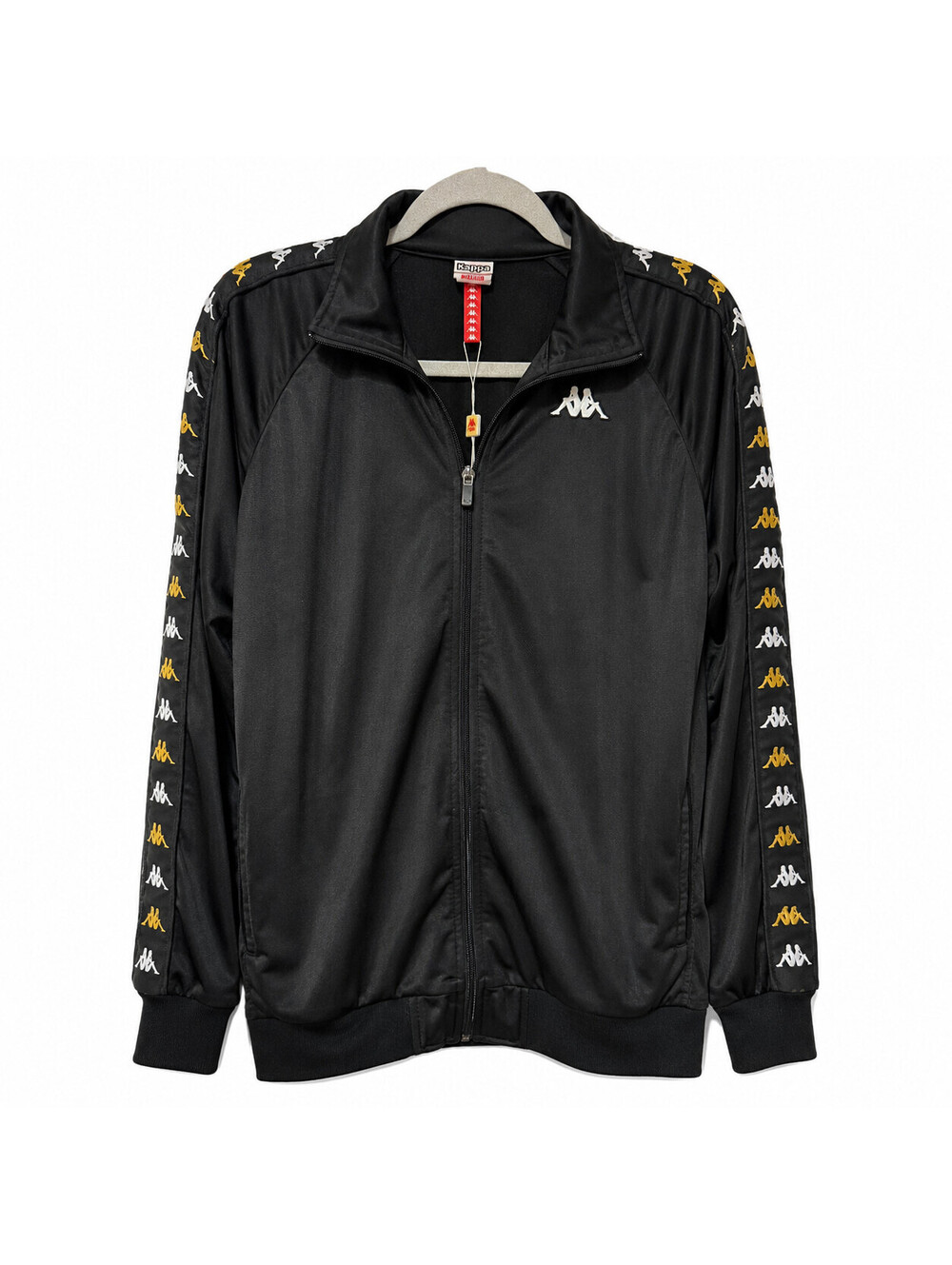 Kappa Womens Track Jacket Medium Black Gold White Omini Logo Tape Full Zip